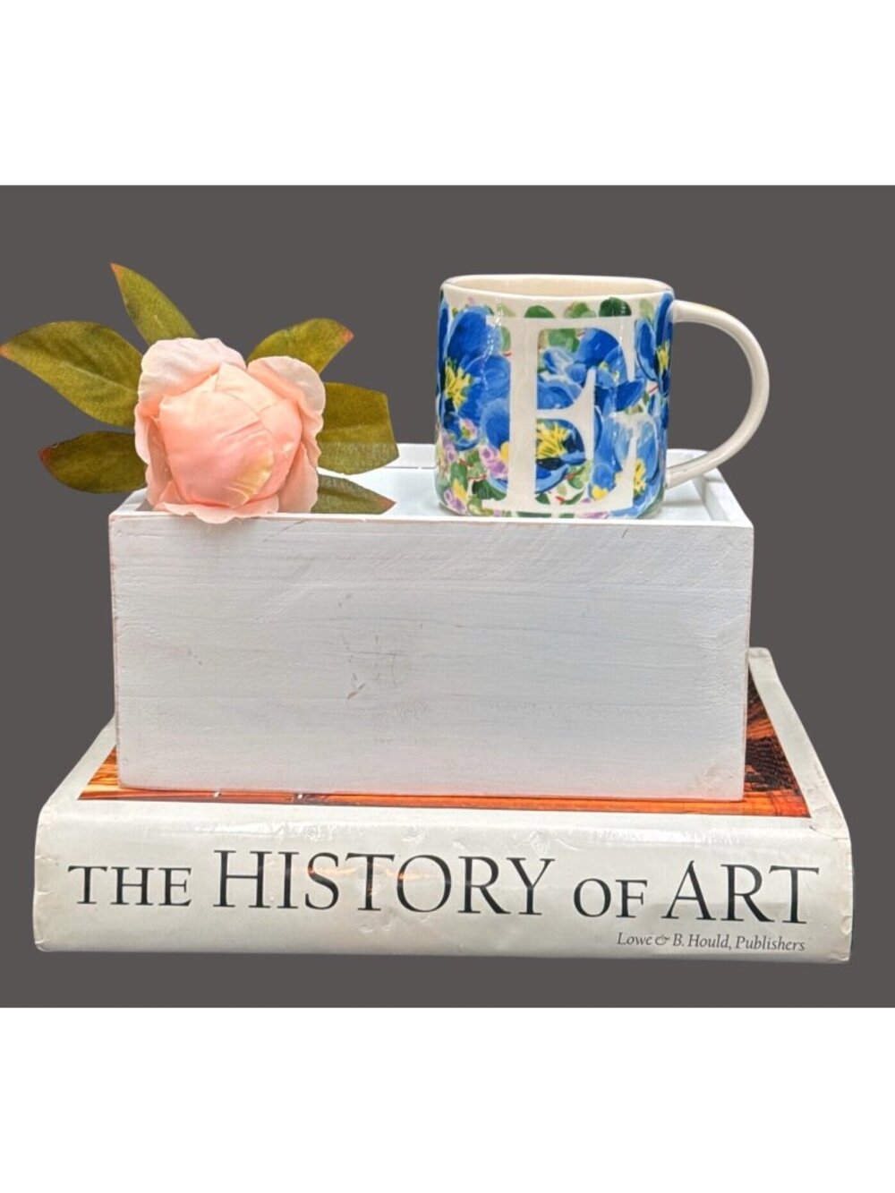 Vintage Anthropologie Floral Ceramic Mug With Blue & Yellow Pansies Monogram Let